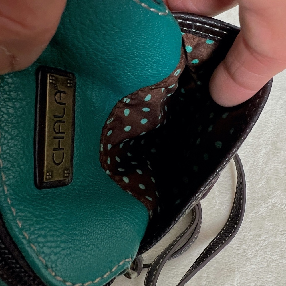 CHALA Crossbody Cell Phone Purse Teal Vegan Pebbled Leather Dog With a Bone - Picture 14 of 14